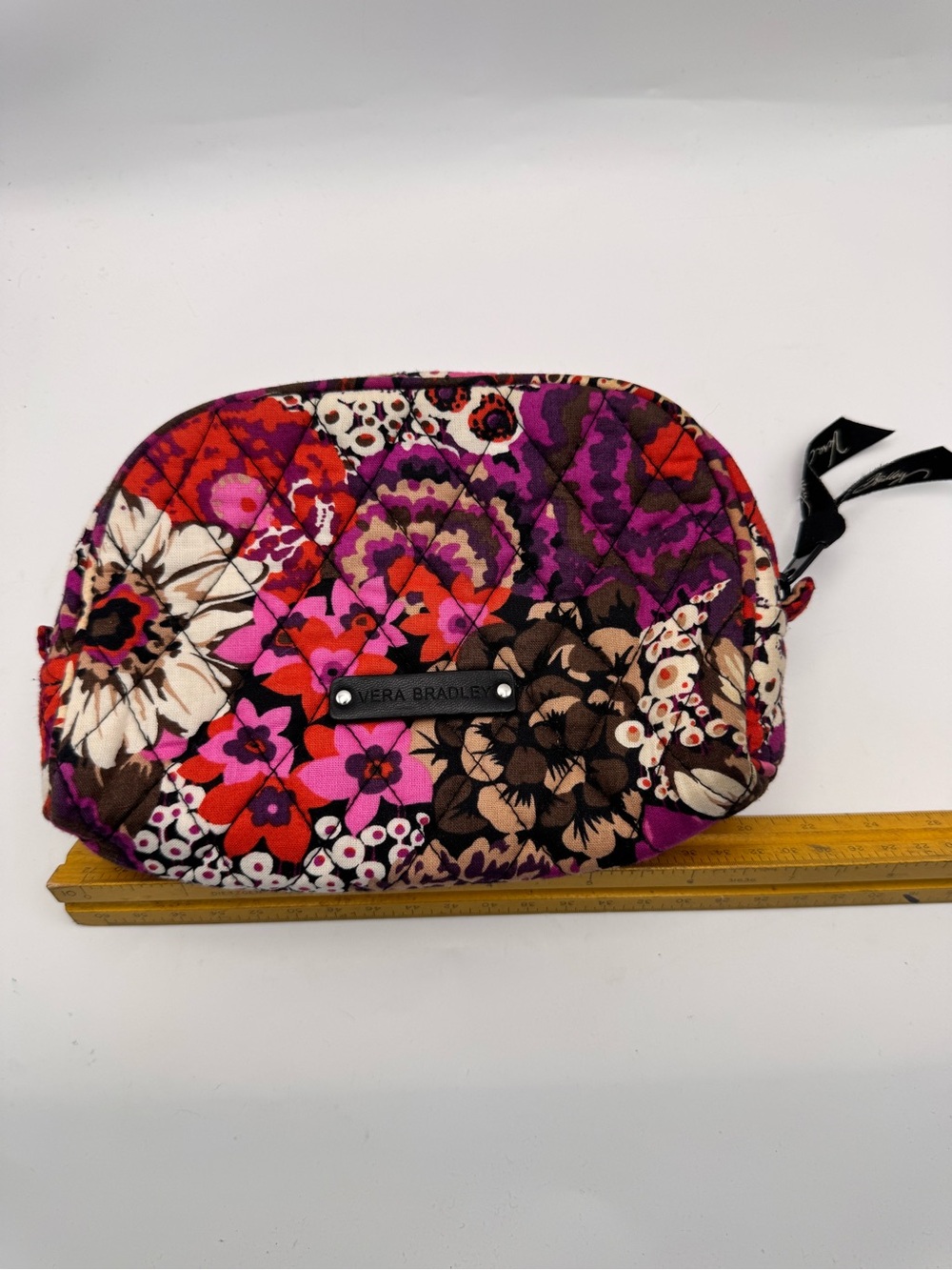 Vera Bradley Cosmetic Bag Liner Small Zip Rosewood Floral Quilted Purple Brown